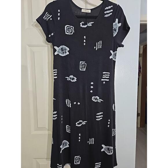 Nautical, Fish Theme Black Dress Sz S Grunge Boho Beach Jersey Stretch - Picture 1 of 4